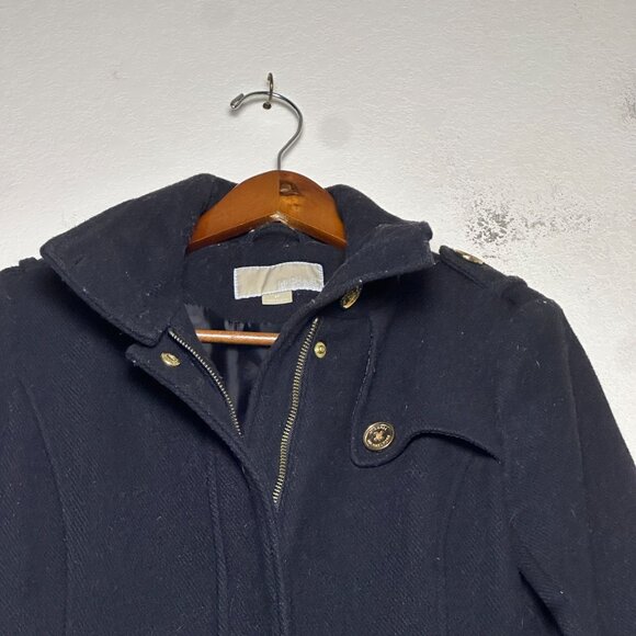 Michael Kors Wool Blend Coat Jacket Women 2P Black Full Zip Outerwear Fall Gold - Picture 10 of 16